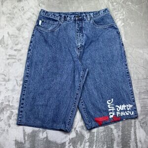 ForteBleu Denim Shorts Sz 38 Embroidered Out of F.BCEU Blue Jean Cut‎ Off Skater